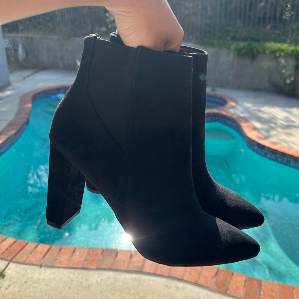 Faux Suede Black Heels